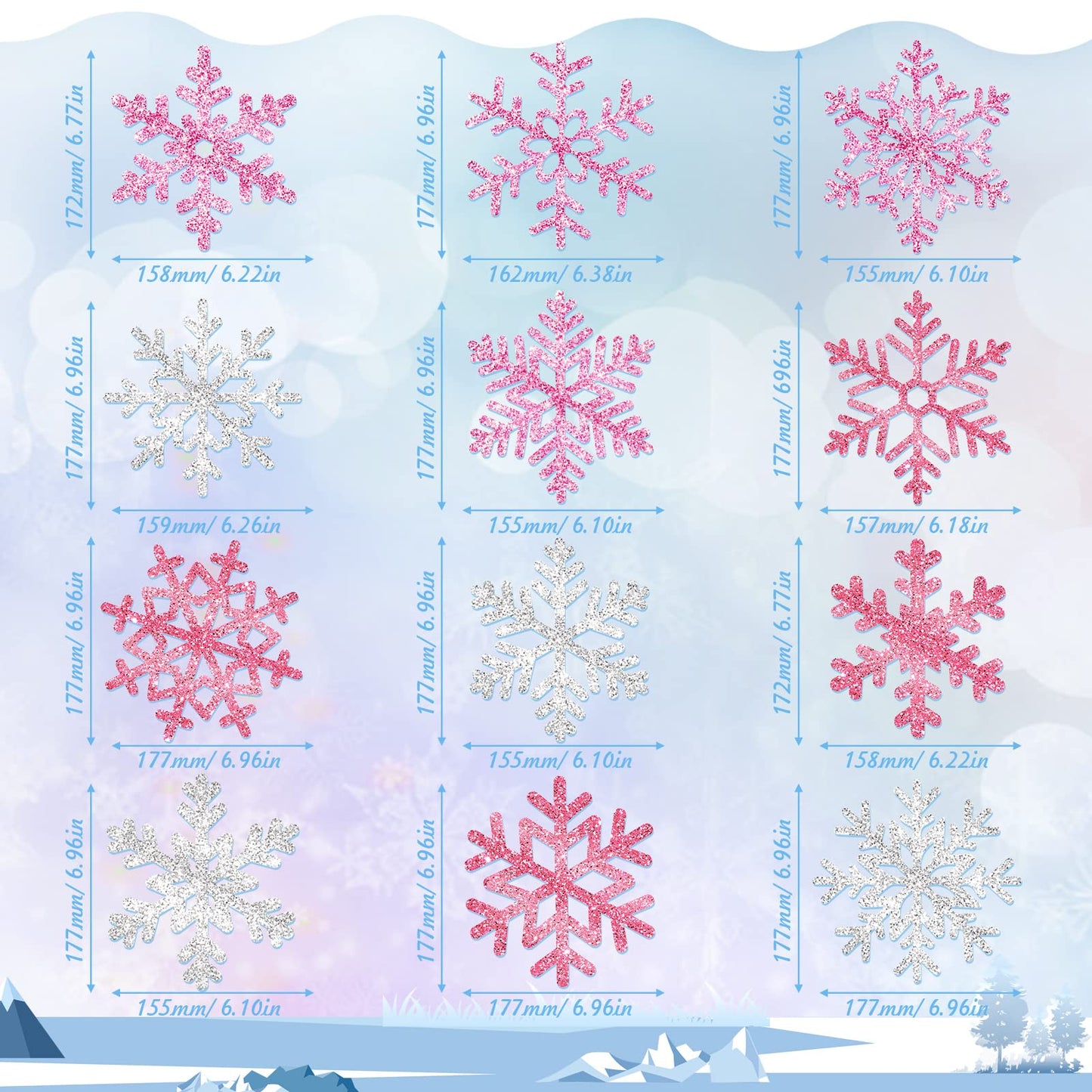 Sumind 30 Pcs Winter Party Wonderland Decorations Snowflake Hanging Swirls Ceiling Decor Winter Baby Shower Streamers Christmas Hanging Decor Holiday Birthday Wedding Party Supplies(Pink, Silver)