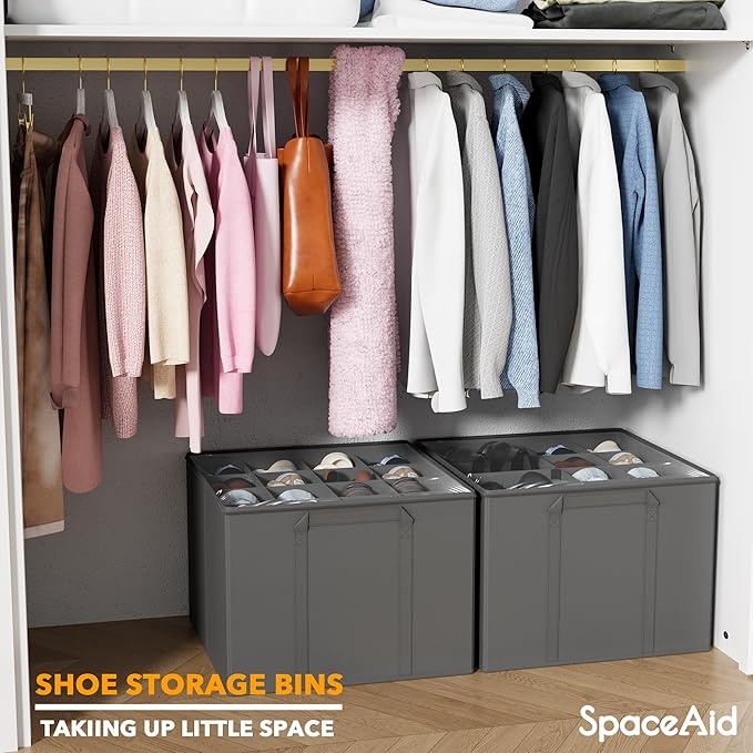 SpaceAid Shoe Organizer for Closet, 2 Pack Foldable Shoe Storage Containers