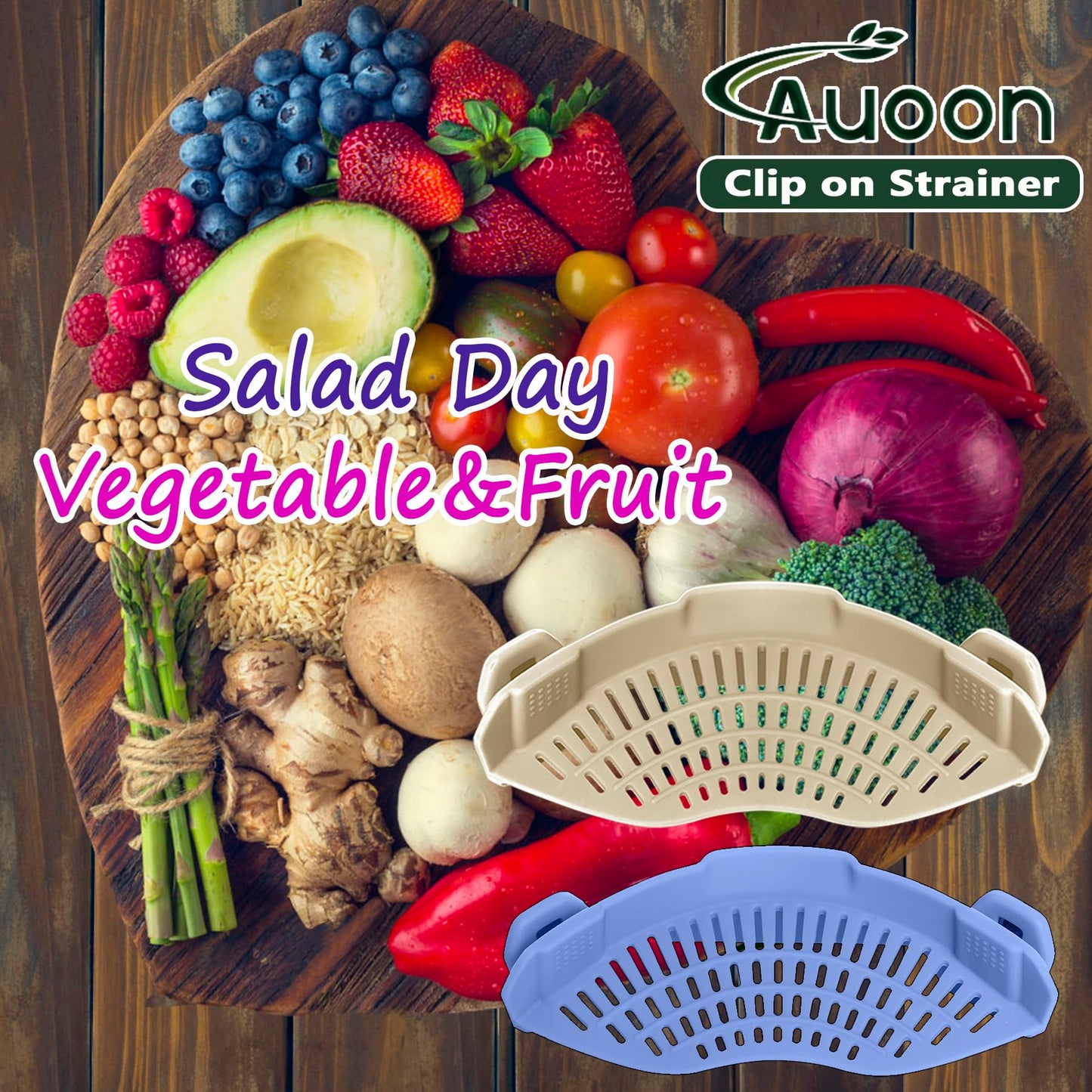 AUOON Clip On Strainer Silicone for All Pots and Pans, Pasta Strainer Clip on Food Strainer for Meat Vegetables Fruit Silicone Kitchen Colander