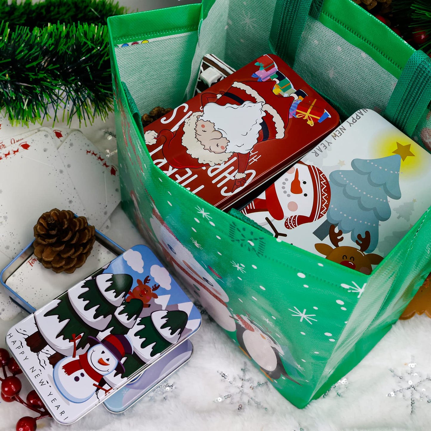 MGparty 12 PCS Christmas Gift Card Tin Boxes For Christmas Greeting Cards, Christmas Metal Tin Small Gift Boxes With Lids For Xmas Stocking Stuffers Party Favors,Christmas Holiday Gift Box Set