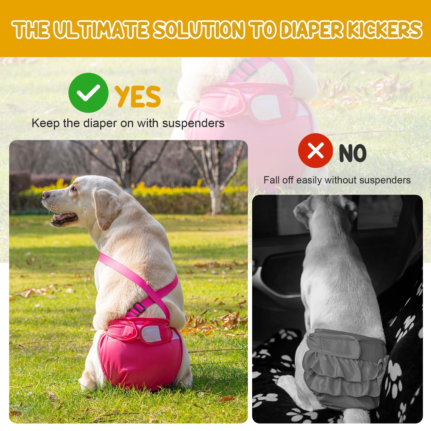 3 Pack Avont Female Dog Nappies with Suspender, Reusable Doggy Diaper Pants for Heat Season Period Incontinence, Washable Sanitary Knickers for Small Medium Large Puppy