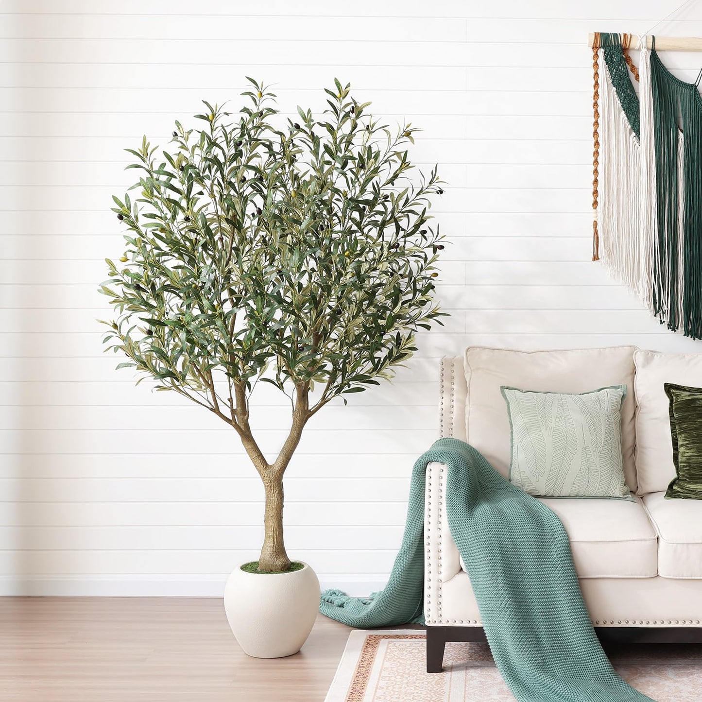 VeriNatural Olive Trees Artificial Indoor,6Ft Large Faux Plants,Tall Fake Tree with 12in White Round Planter,Full & Lush Faux Olive Tree for Home Decor Living Room, Office or Bedroom,Housewarming