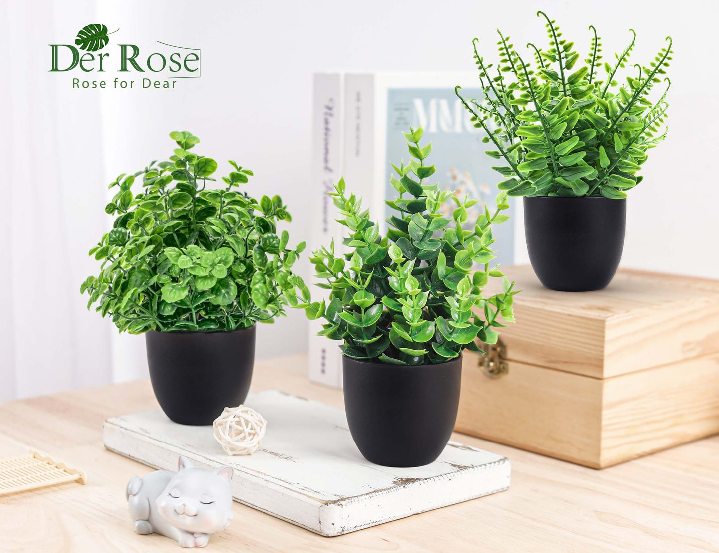 Der Rose Fake Plants 12 Pack Artificial Plants Small Faux Plants in Black Pot for Bathroom Home Office Table Decor Indoor