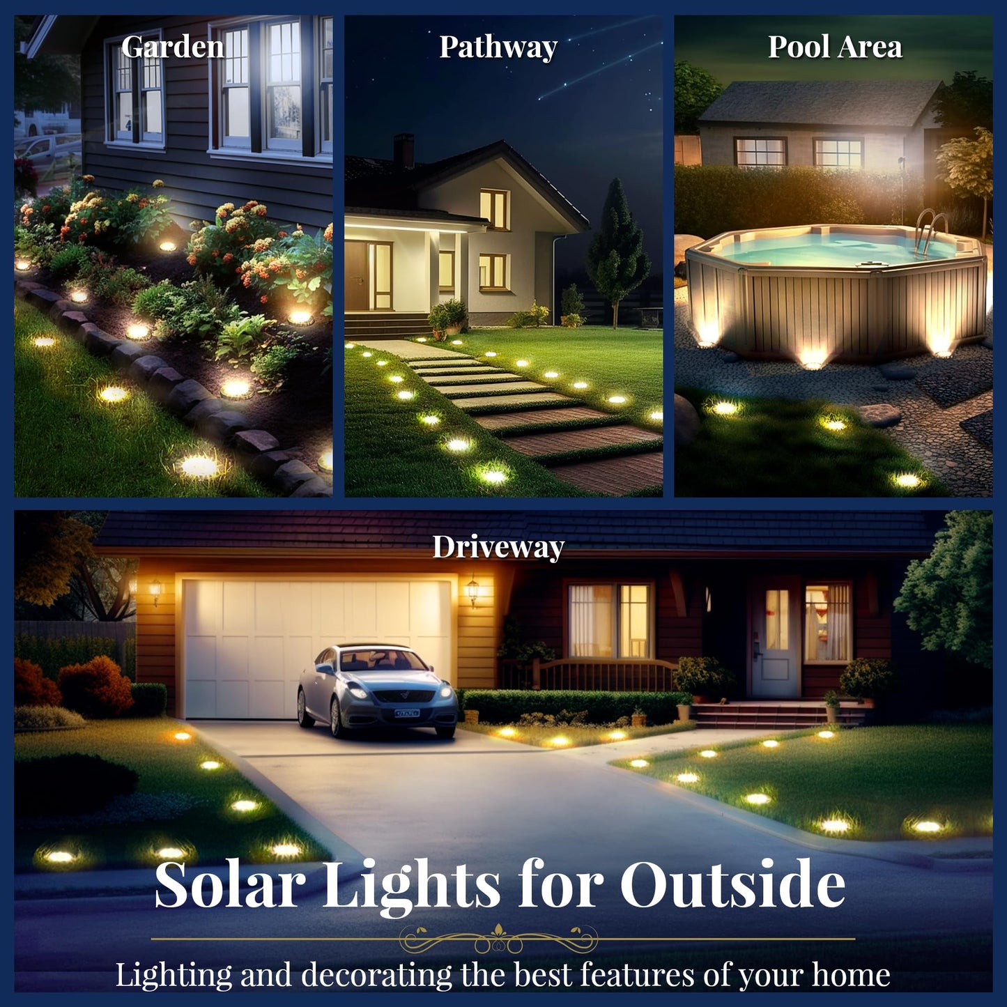 SOLPEX Solar Ground Lights, 12 Pack Solar Lights Outdoor Waterproof, 8 LED Solar Powered Landscape Lighting for Garden Yard Patio Driveway Pathway Walkway (Warm White)