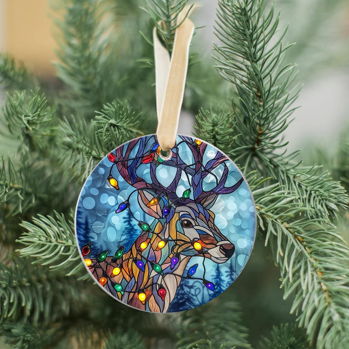 Fastpeace Reindeer Acrylic Ornament - Stained Glass Style Reindeer Decoration Hanging for Family