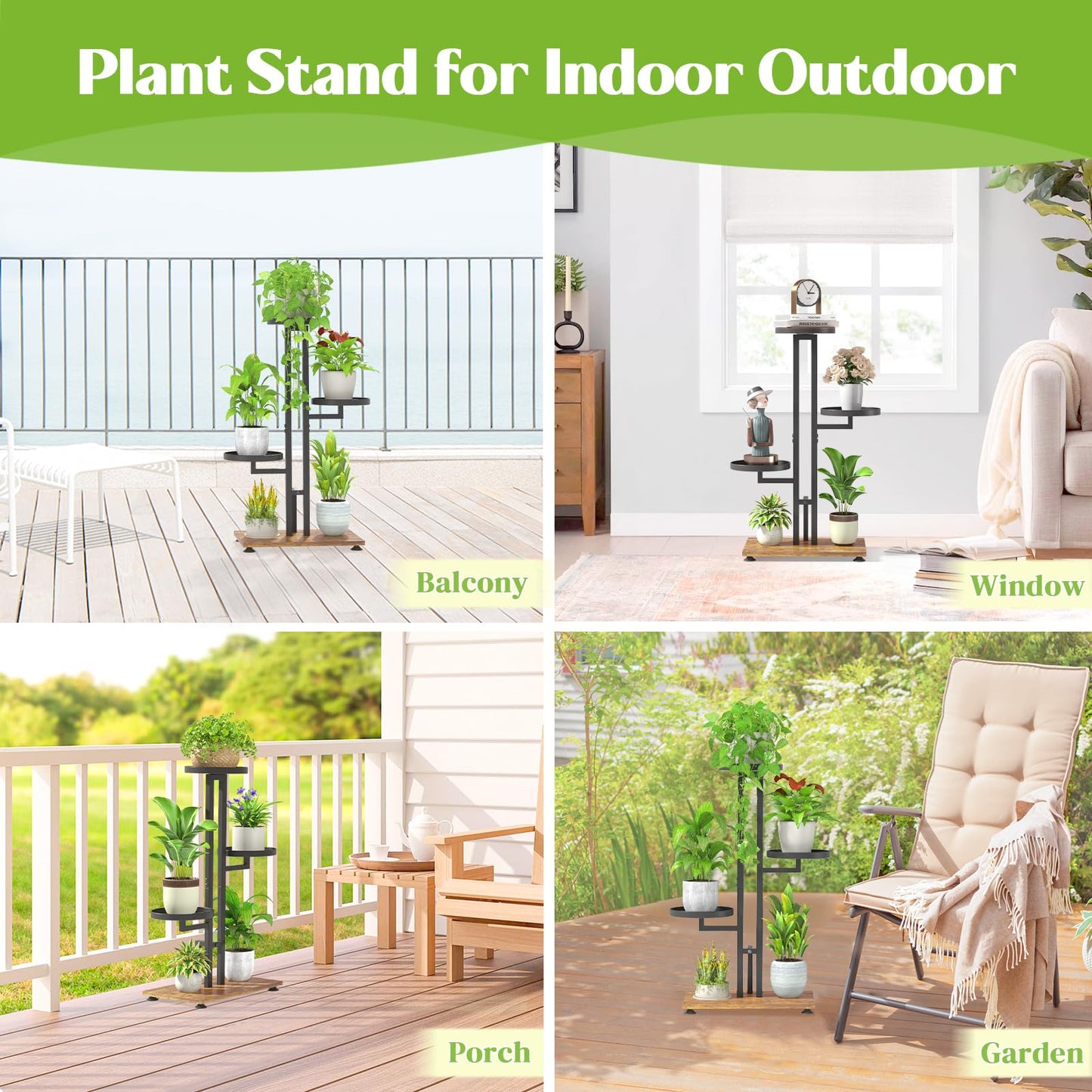 iDavosic.ly Plant Stand for Indoor Outdoor 2 Pack, 5 Tier Metal Folding Flower Holder Shelf and 4 Layer 28 Inch Tall Corner Pot Display Rack for Patio Living Room Garden Balcony Bedroom Porch, Black