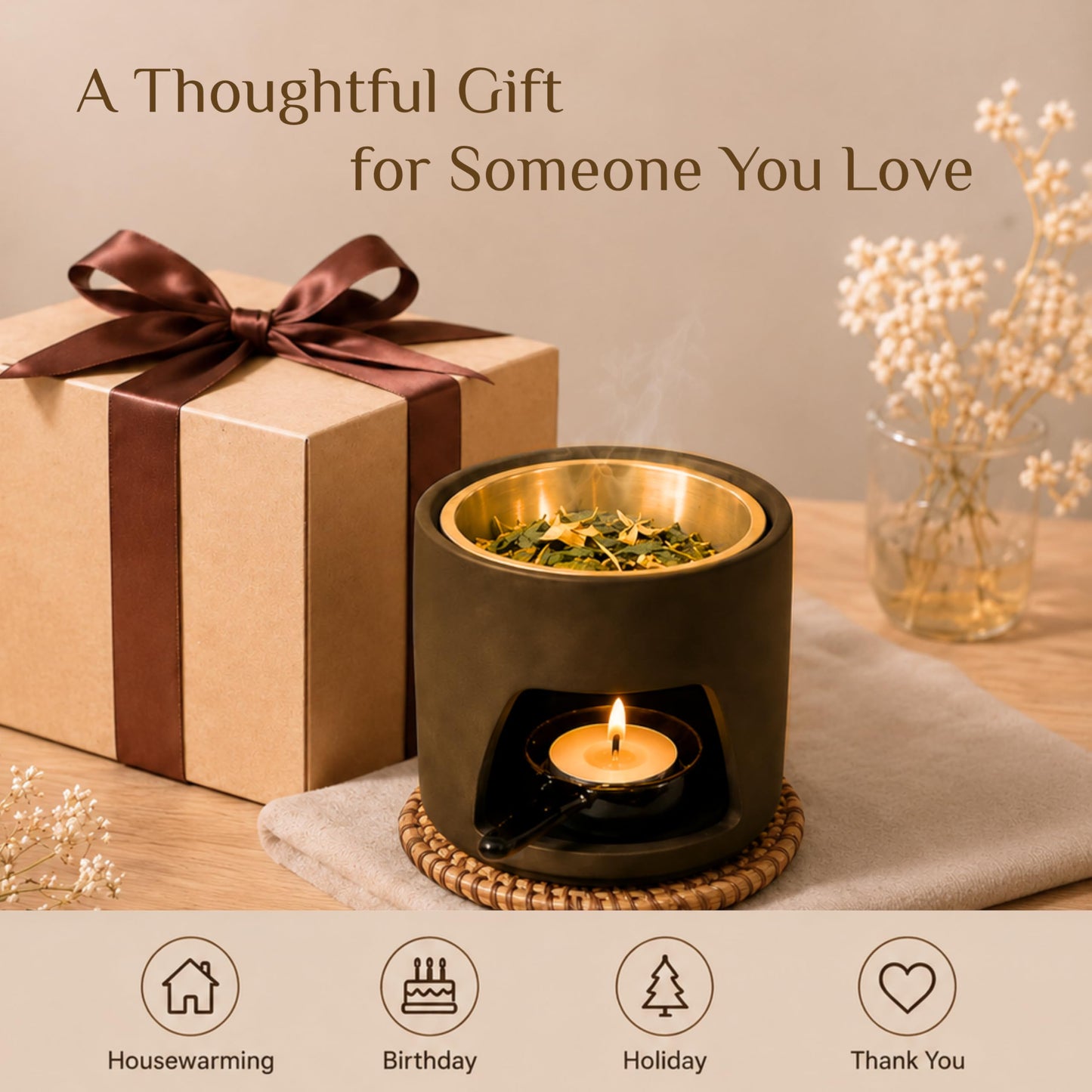 5 in 1 Incense Diffuser & Holder Set, Ceramic Aromatherapy Burner for Incense Sticks and Dried Herbs, Multi-Use Wax Warmer for Bedtime Calm, Yoga, Meditation, Home and Office