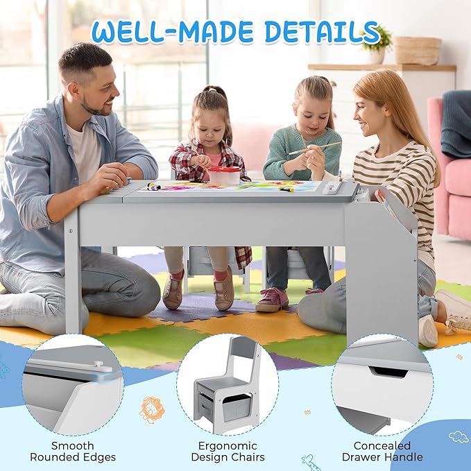 5-in-1 Kids Art Table and Chairs, Toddler Table and Chair Set, Craft Play Desk