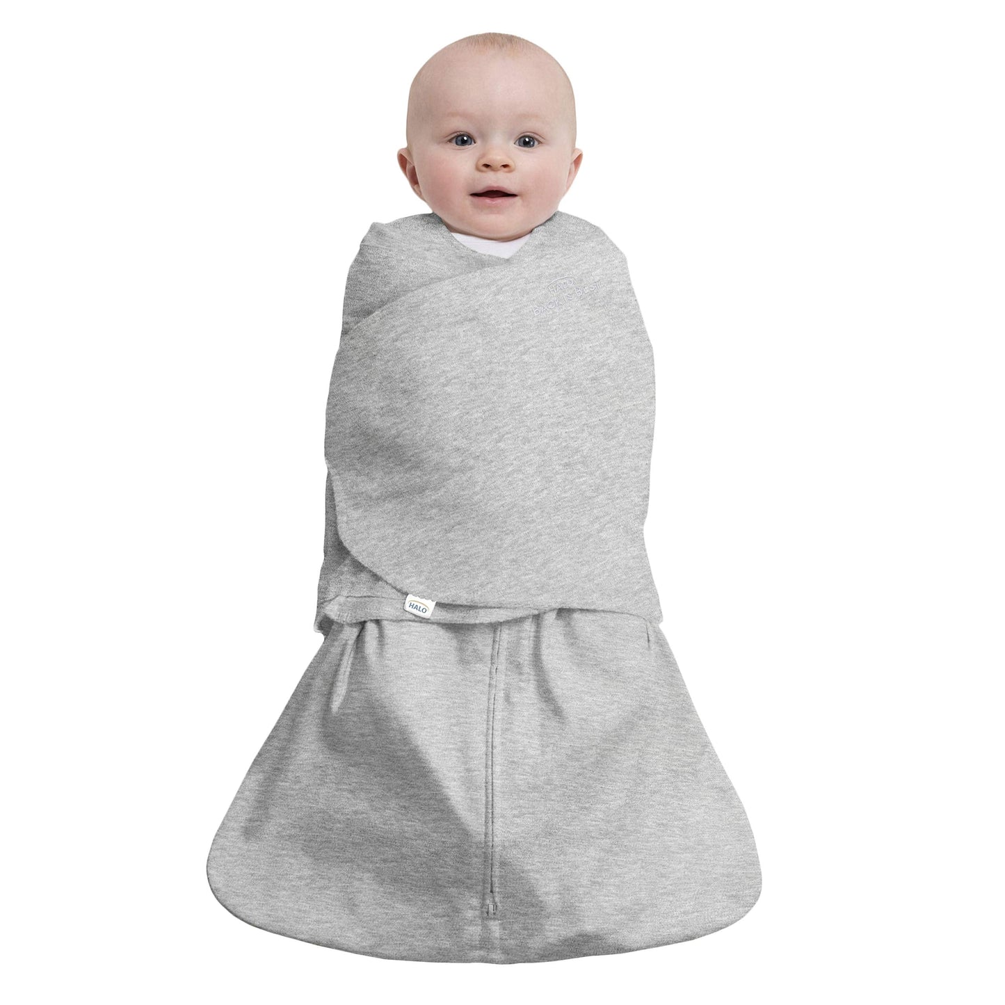 HALO Baby Sleeping Bag Swaddle | 1.5 TOG SleepSack | 100% Cotton, Heather Grey Sleeping Sack For Newborn Babies | Easy Zip Access Nappy Change | Wearable Blanket Grow Bag | Boys & Girls, 0-3 Months