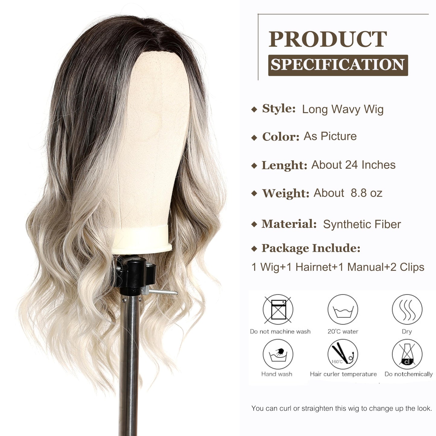 Esmee Long Wavy Ombre Brown to Blonde Wigs for Women Synthetic Hair Heat Resistant Ombre Wig for Daily Party Cosplay Use-24Inches