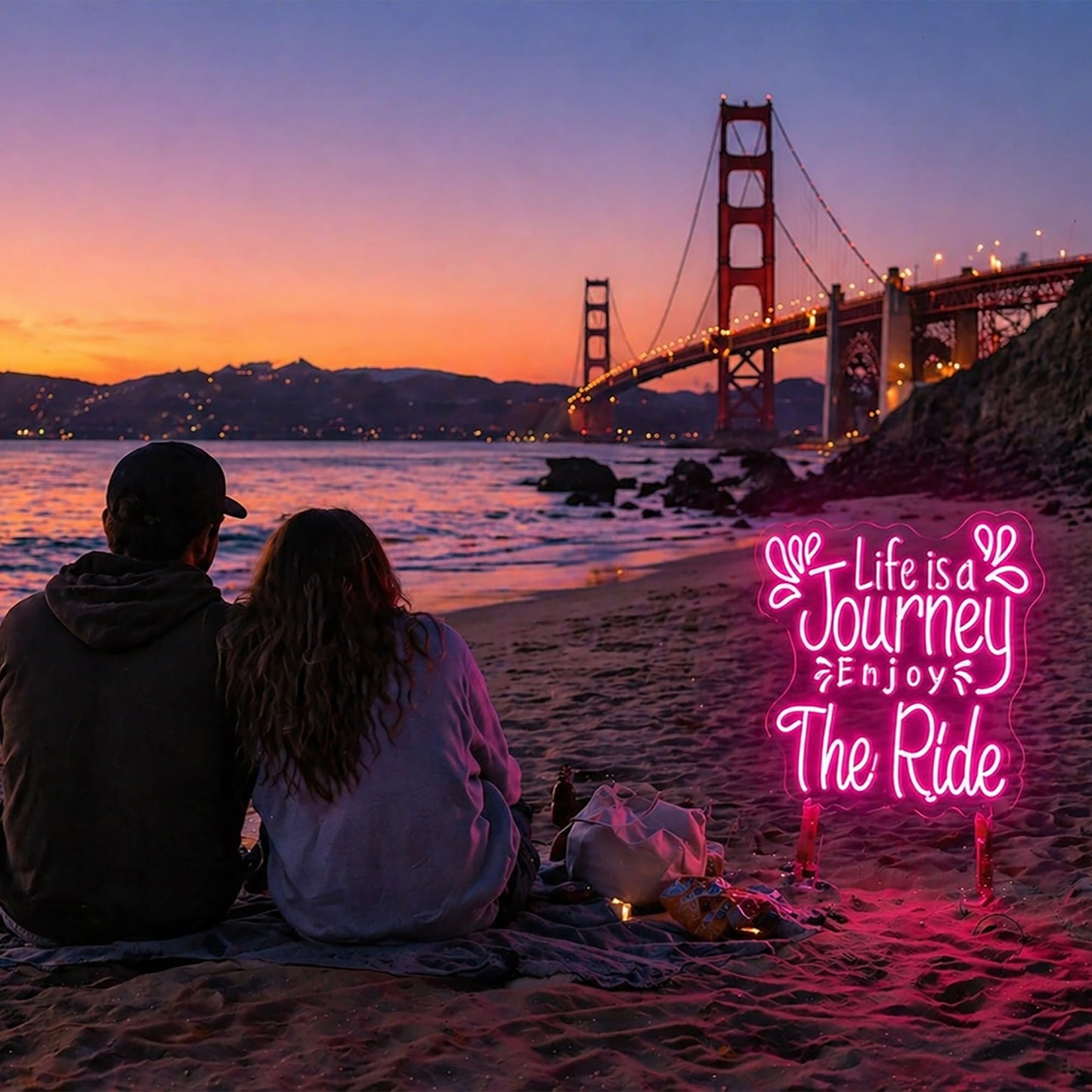Whfobfe Pink Neon Sign Led Neon Lights Signs for Wall Decor USB Powered Led Signs for Room Decoration-Life is a Journey Enjoy The Ride