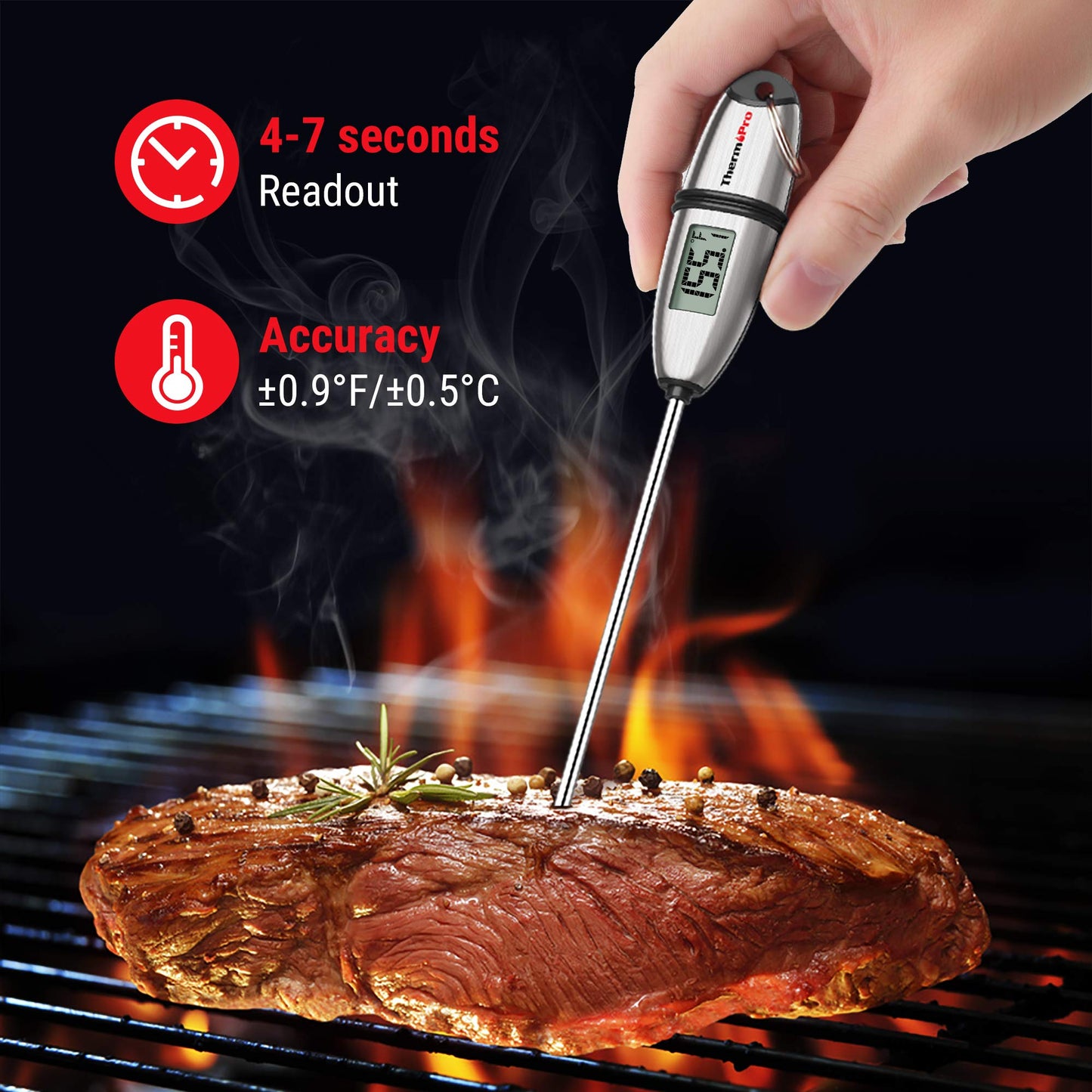 ThermoPro TP02S Digital Food Thermometer for Cooking Bread Baking Sourdough Liquids, Meat Thermometer Digital with Super Long Probe for Grill Candy Kitchen BBQ Oil Milk Yogurt Water Temperature