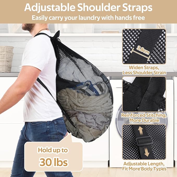 OTraki Laundry Bag Backpack 24x27 Inch Heavy Duty Mesh Laundry Bag Travel