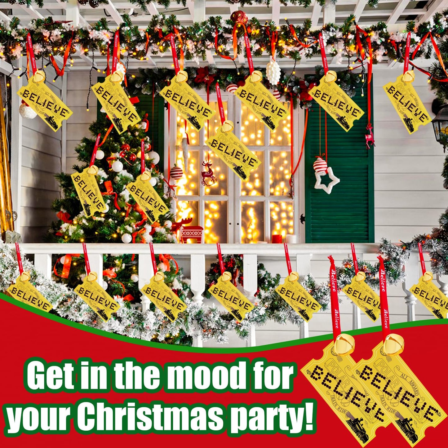 30 Pack Christmas Polar Golden Tickets Ornaments Bulk Polar Express Ticket Bell Set with Believe Bells Christmas Decorations for Polar Party Favors Xmas Gifts Holiday Decor