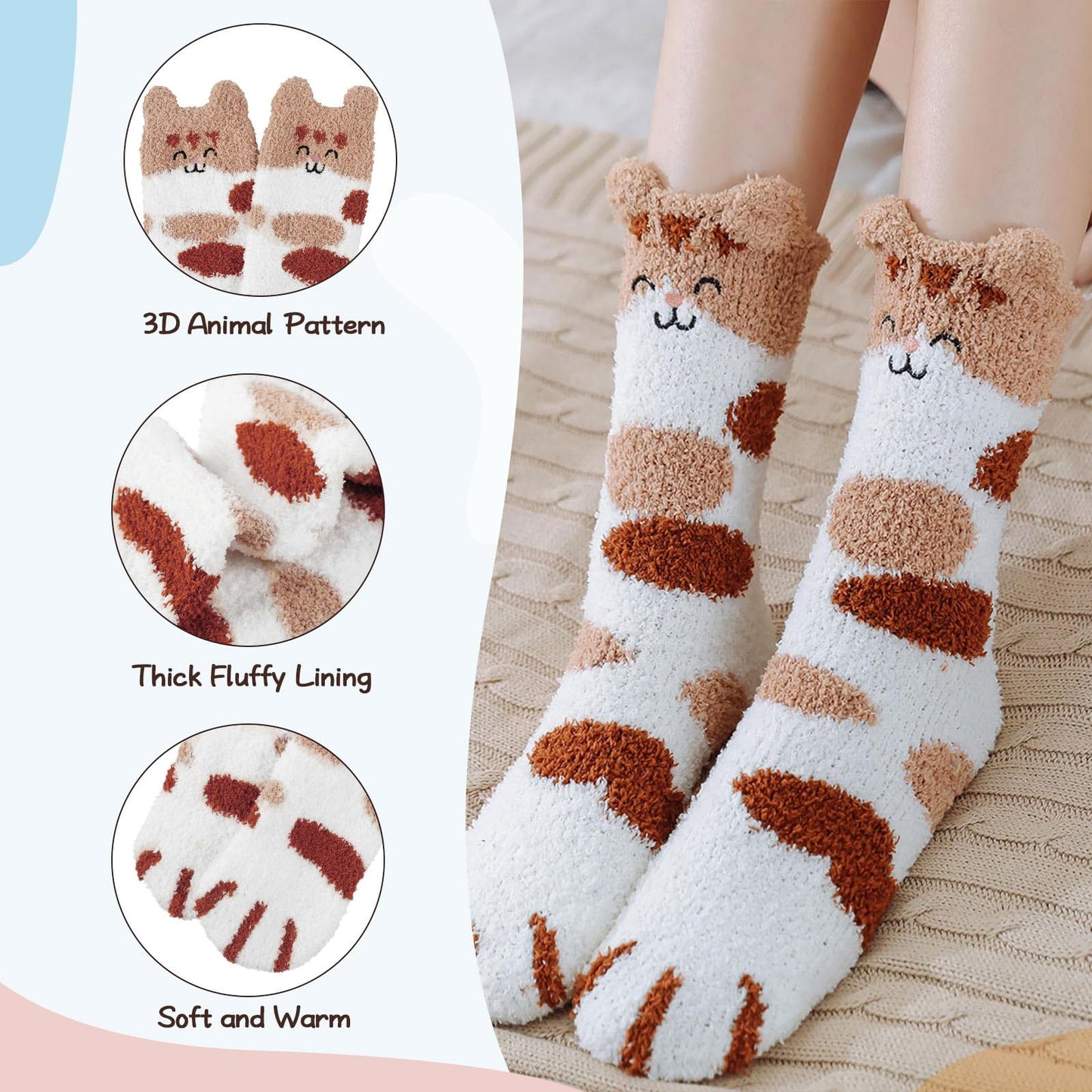 Horuru Cat Fuzzy Socks for Women,Cats Fluffy Cozy Slipper Socks Birthday Gifts for Her Christmas Gift for Women