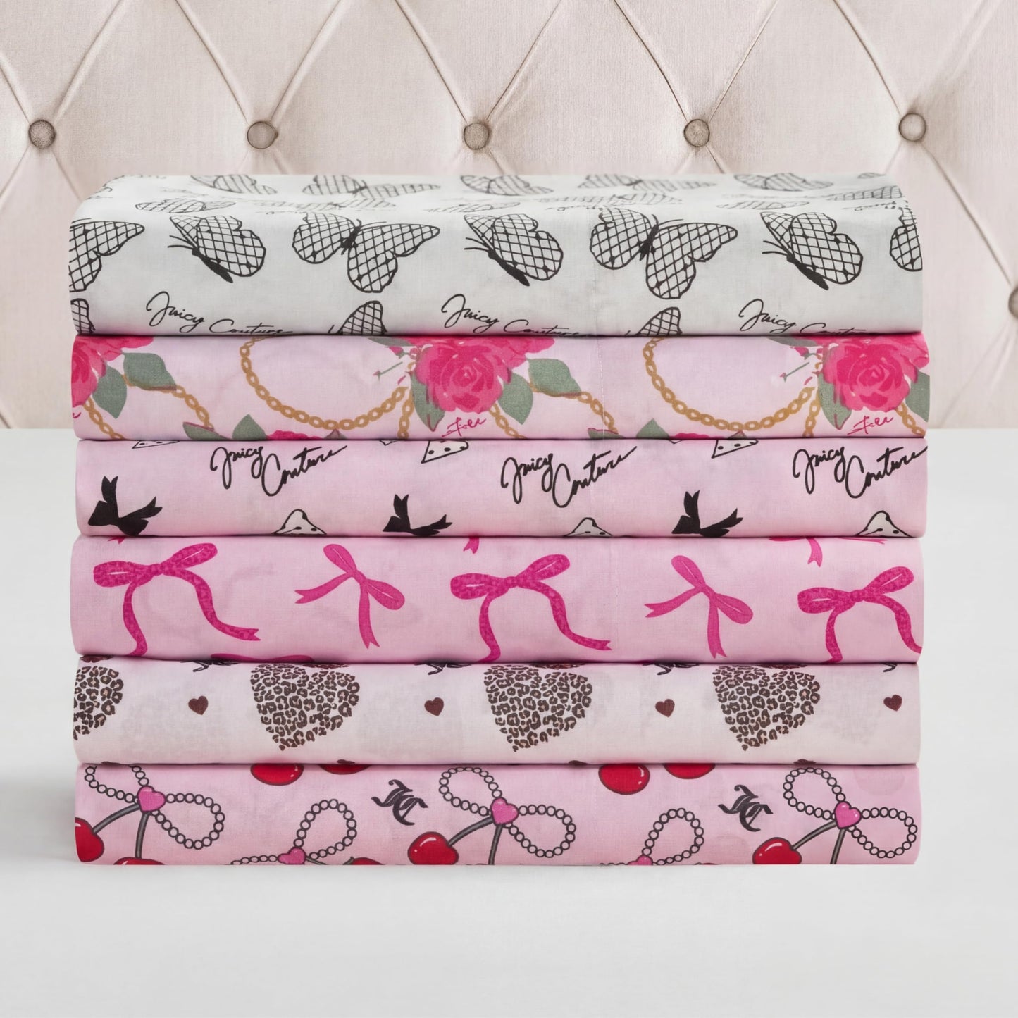 Juicy Couture Printed Microfiber 4-Piece Twin Sheet Set, Bianca Chain Floral Pink