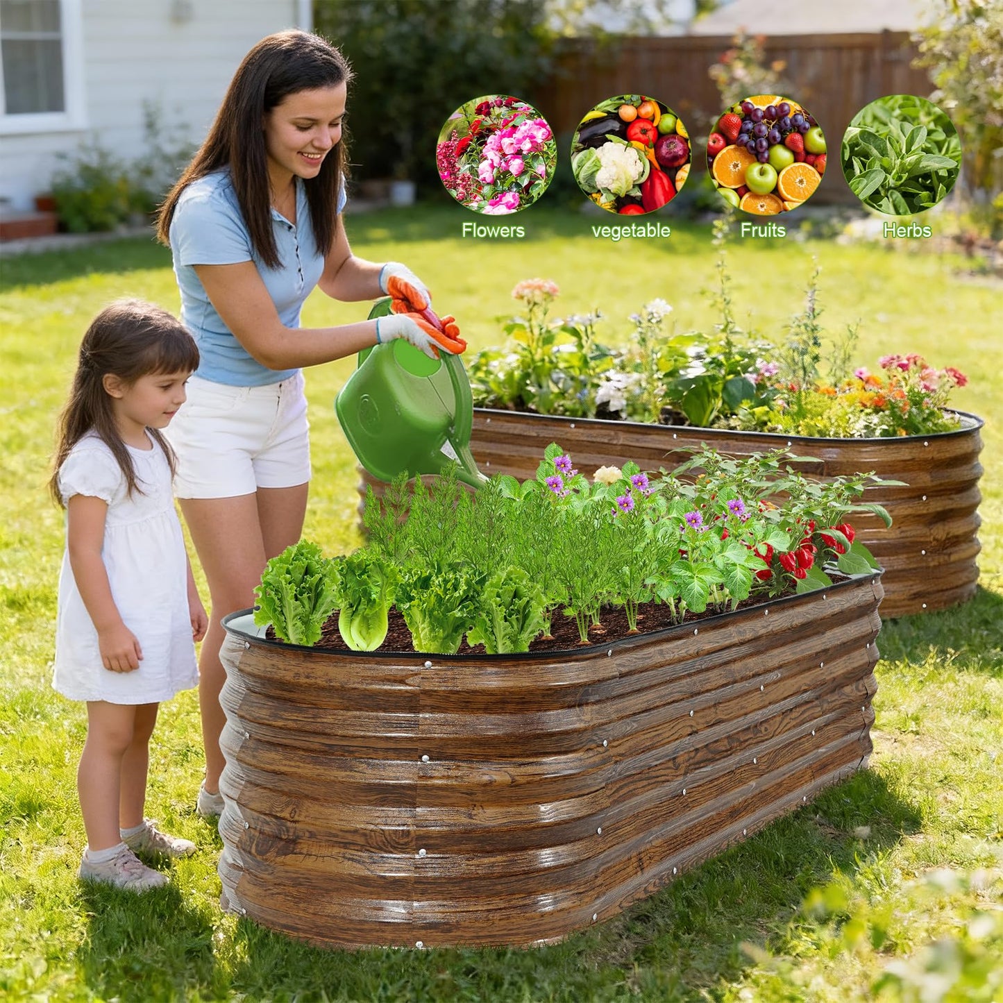 ZORMY Galvanized Raised Garden Bed Outdoor- 2PCS 6x2x1.4ft Oval Steel Raised Beds for Gardening, Metal Planter Box with Protective Strip and Gloves for Vegetables, Flowers, Fruits(Brown)