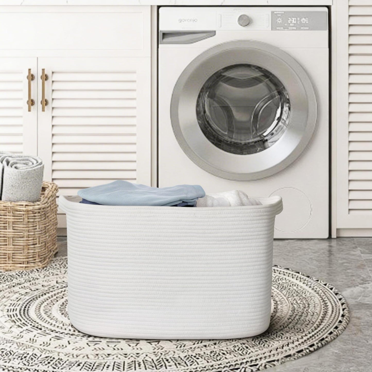 MEGASKET Extra Large White Storage Basket, 23.6" x 17" x 12" Rectangle Blanket Storage for Living Room, White Woven Cotton Rope Basket, Big Kids Toy Box Bin, XXXL Wicker Laundry Baskets for Organizing