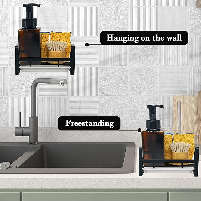 VANTEN Kitchen Sink Caddy Sponge Holder Organizer, Sink Tray Drainer Rack