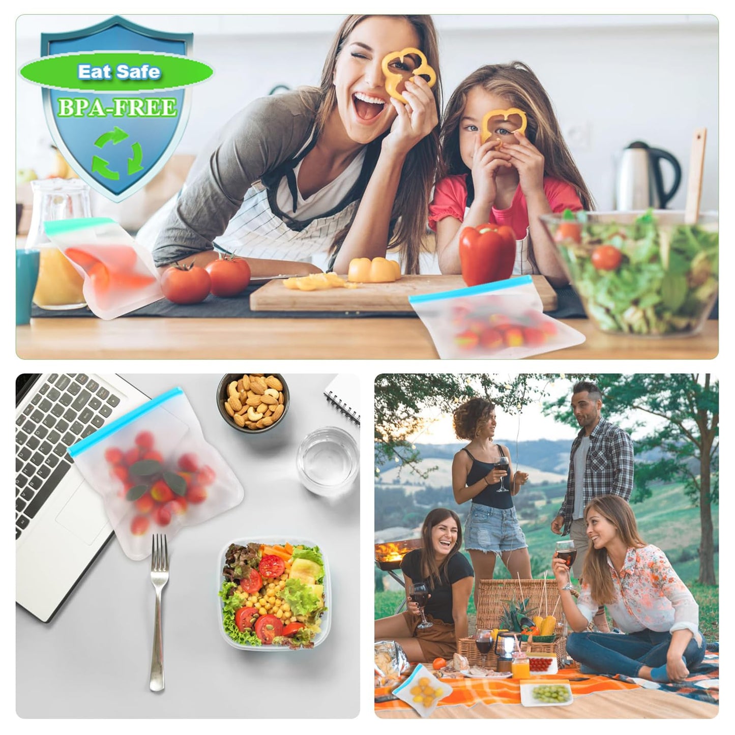 12 Pack Reusable Ziplock Bags Silicone Bags Storage Reusable Sandwich Bags Freezable Snack Bag for Storing Meat Lunch Fruit Veggies Snack Make-up(4 Small + 4 Medium+ 4 Large)