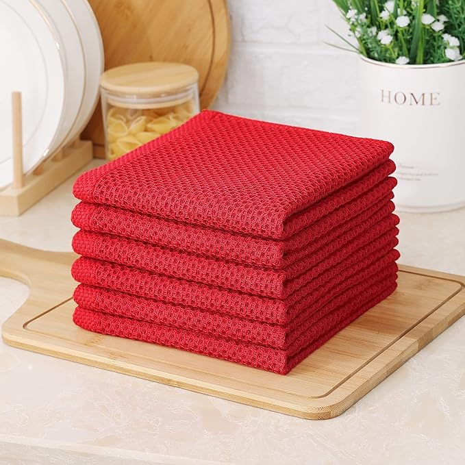 Kitinjoy 100% Cotton Kitchen Dish Cloths, 8 Pack Waffle Weave Ultra Soft