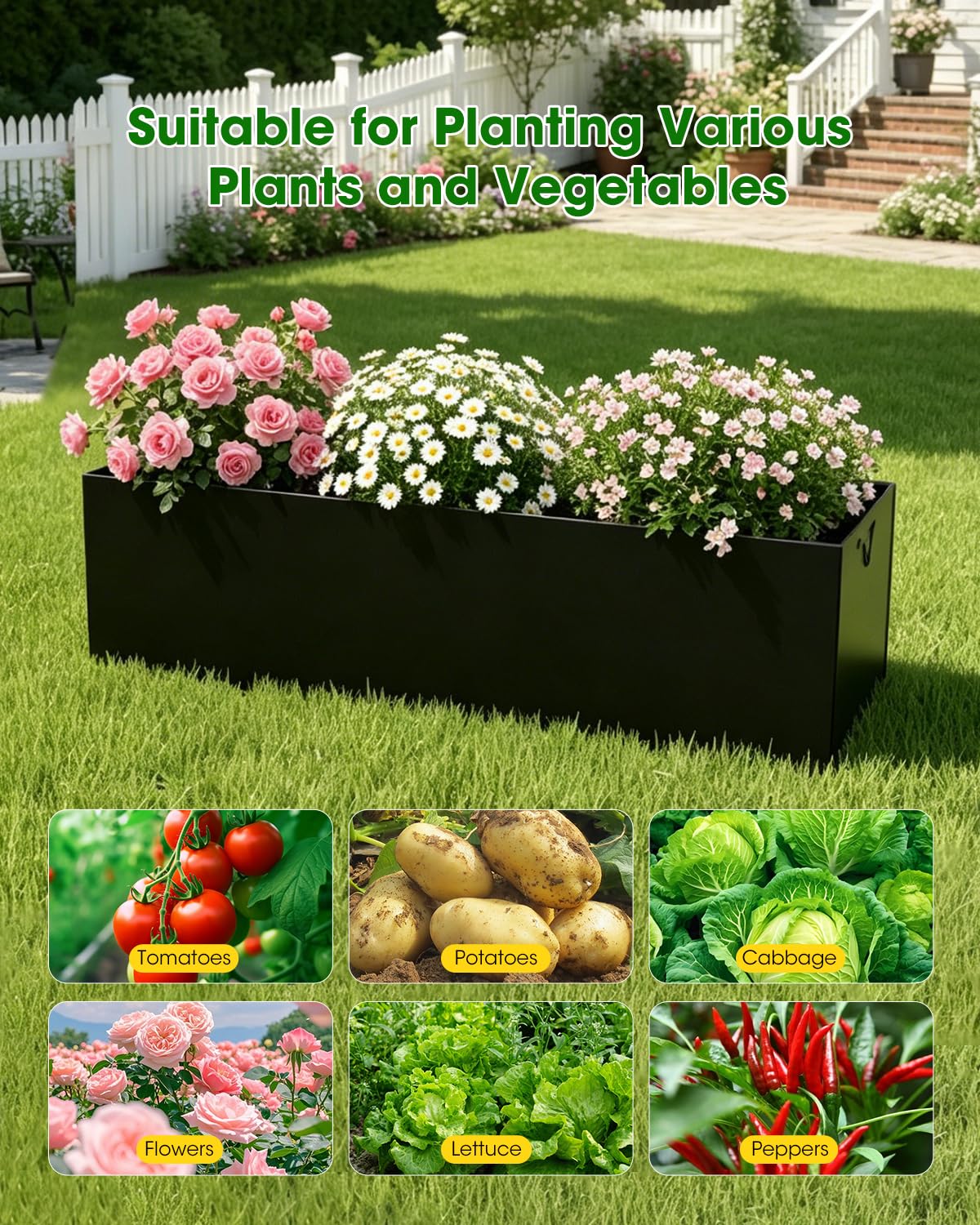 65" Cucumber Planter with Trellis for Climbing Plants Outdoor, Metal Garden Trellis for Raised Bed, Plant Support Structures with Netting for Cucumbers Tomatoes Beans Peas (50 * 17 * 65inch(L*W*H)