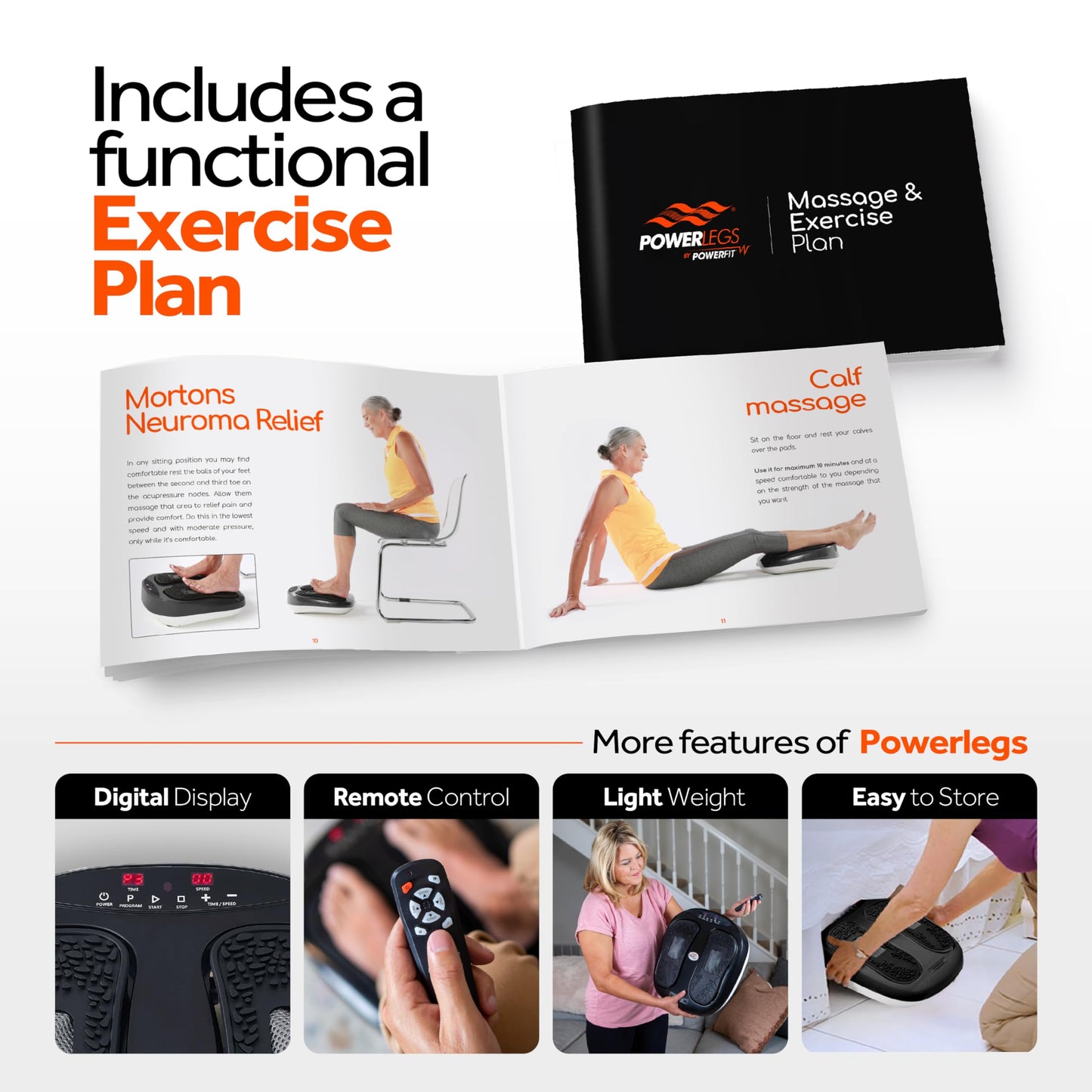 Power Legs Electric Foot Massager Machine with Remote Control, Adjustable Speed, Vibration - Calf Massager - Feet Massager for Neuropathy Pain Relief, Plantar Fasciitis, Leg Blood Circulation (Black)