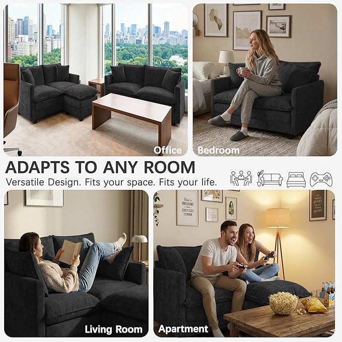 52'' Loveseat Sofa with Ottoman, Modern Cloud Sofa Couch with 27" Deep Seat