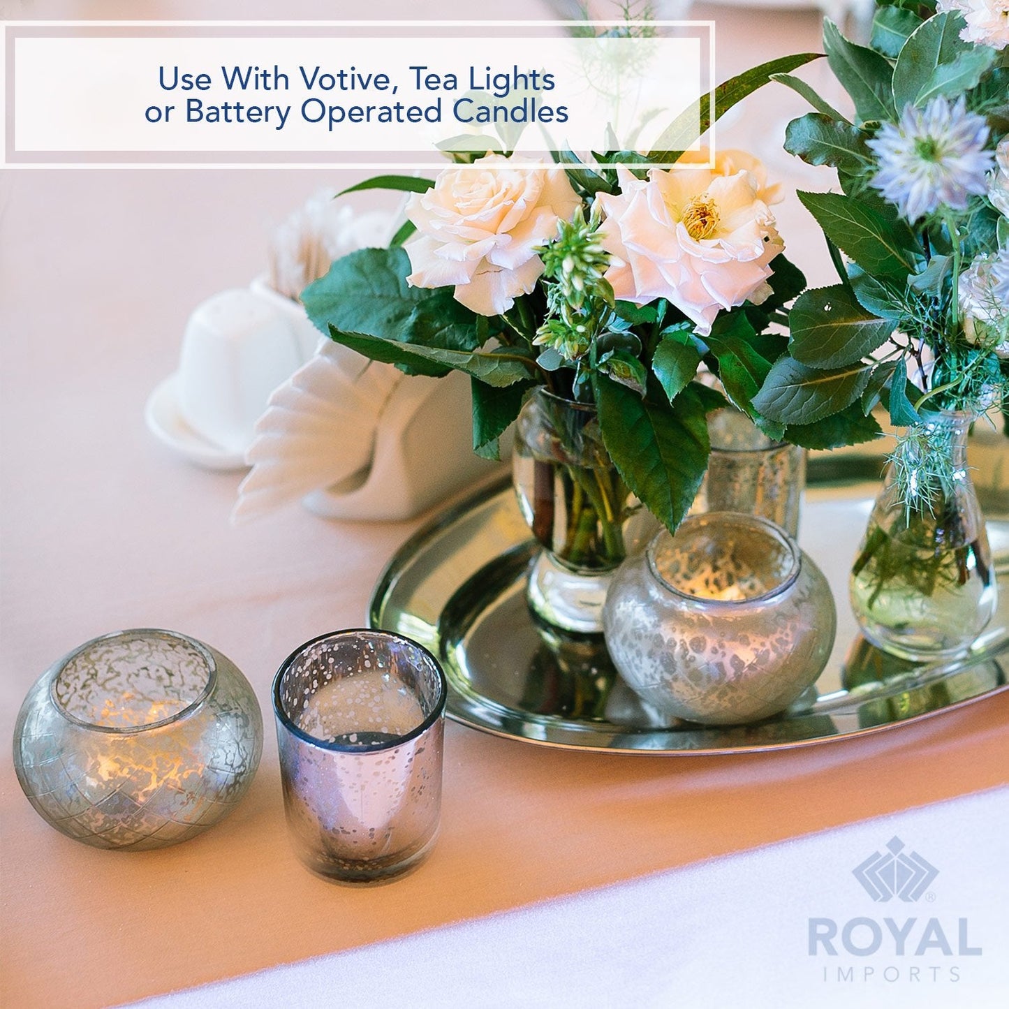 Royal Imports Silver Mercury Glass Votive Candle Holder, Table Centerpiece Tealight Decoration for Elegant Dinner, Party, Wedding, Holiday, Set of 24 (Unfilled)