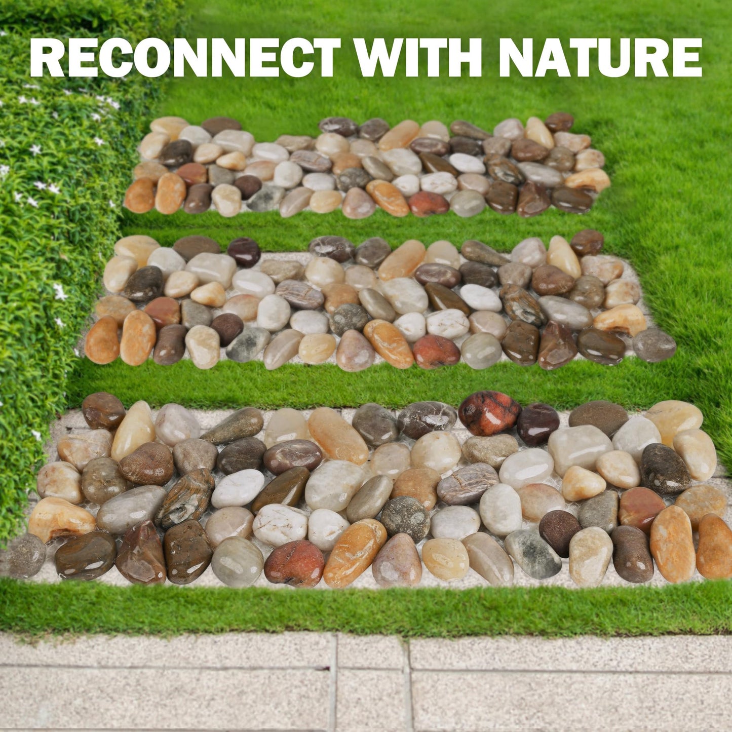 River Rock Stepping Stones Outdoor for Garden Walkway, 6 Pcs 16" L x 6" W Rectangle Shape Paver Step Stones Polished Pebble River Stone Mat for Yard Lawn Patio Pathway Walk Way - Multi-Color
