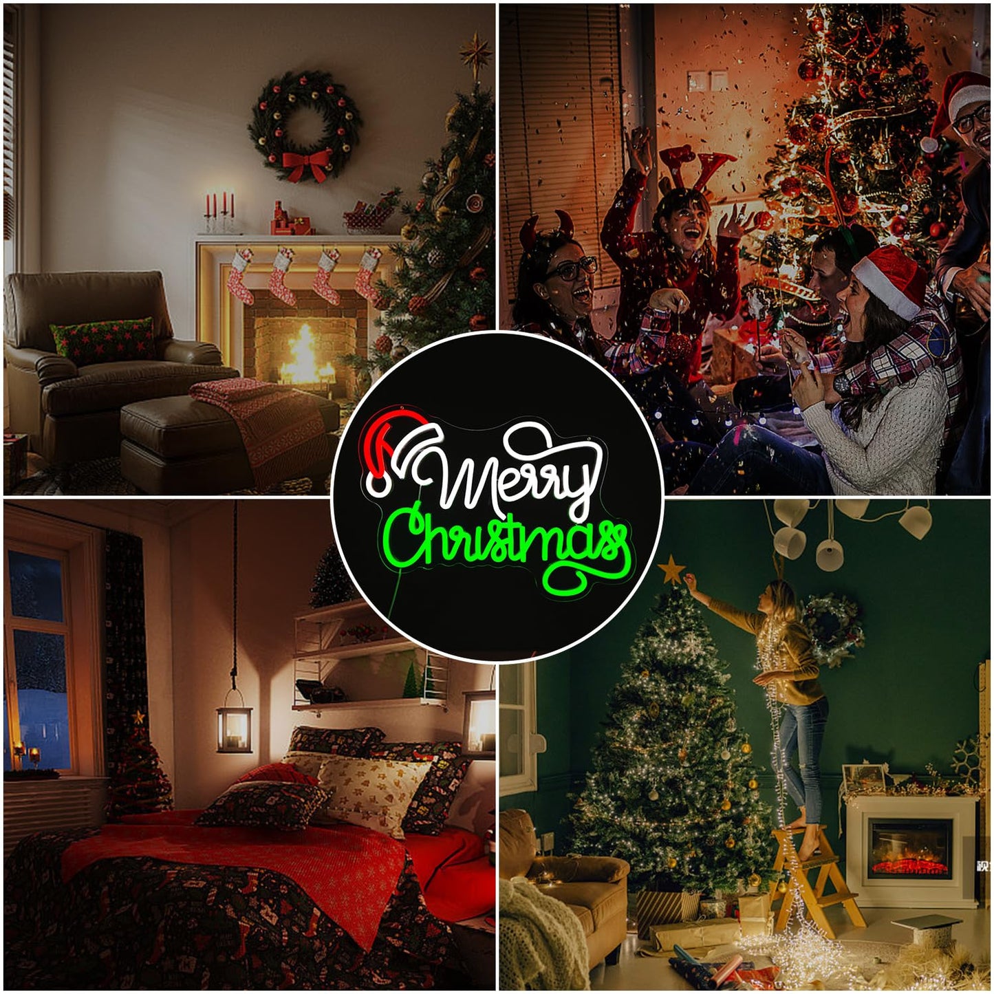 Merry Christmas Neon Sign Christmas Led Signs for Wall Decor Dimmable Santa Hat Neon Light for Party Bedroom Acrylic Holiday Light Up Signs for Window Xmas Neon Wall Art Gifts Size(12.2in*16.3in)