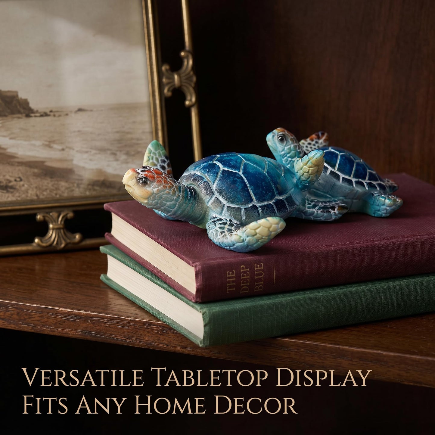 Brizoria Sea Turtle Decor Collectible Figurines, Mother and Baby Mini Turtles, Resin Sea Animals Ornaments for Beach Theme Bathroom Decor, A Thoughtful Gift from The Sea for Turtle Enthusiasts, Blue