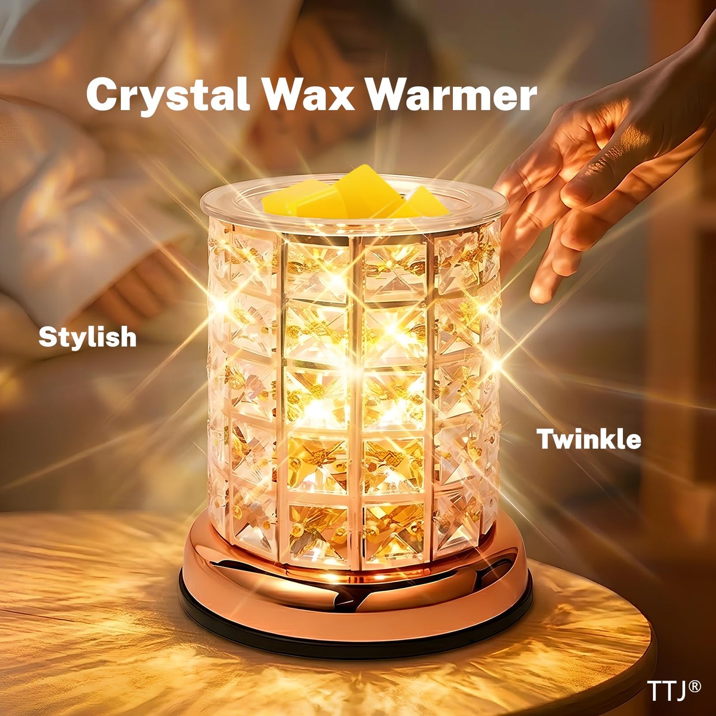 TTJ Crystal Wax Melt Warmer Lamp, Electric Candle Warmer with Rose Gold Base, Decorative Fragrance Oil Burner for Home Bedroom Living Room Office, Flameless Aromatherapy Wax Warmer Night Light Gold