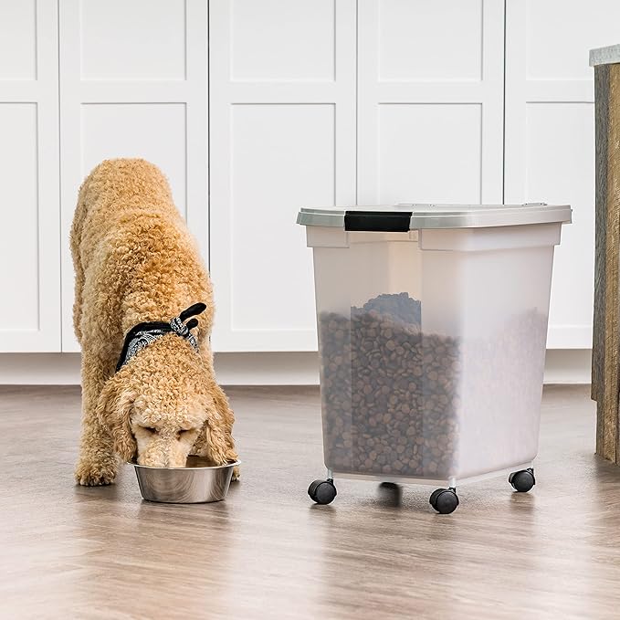 IRIS USA Airtight Dog Food Storage Container, WeatherPro, Removable Wheels