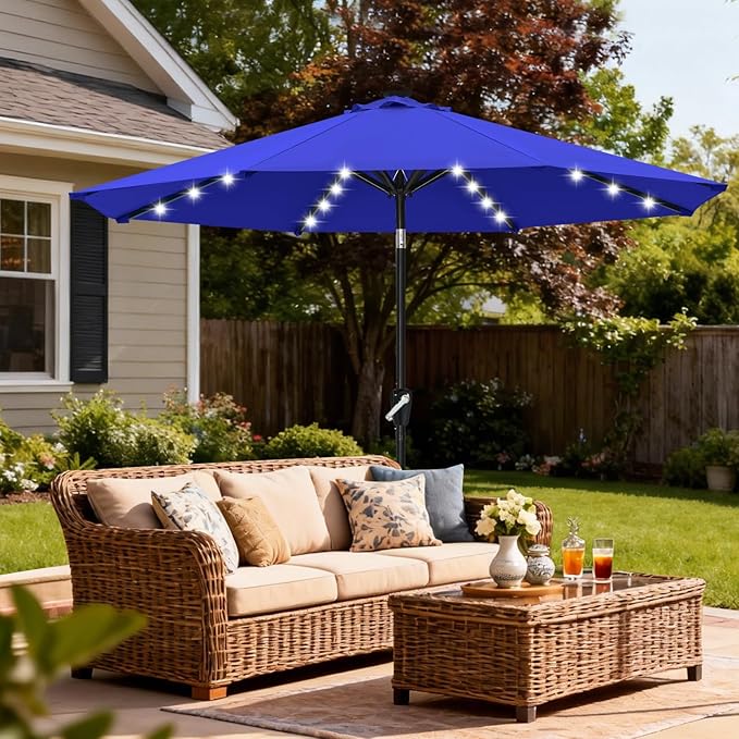 ABCCANOPY 10FT Durable Solar Led Patio Umbrellas with 32LED Lights (Blue)