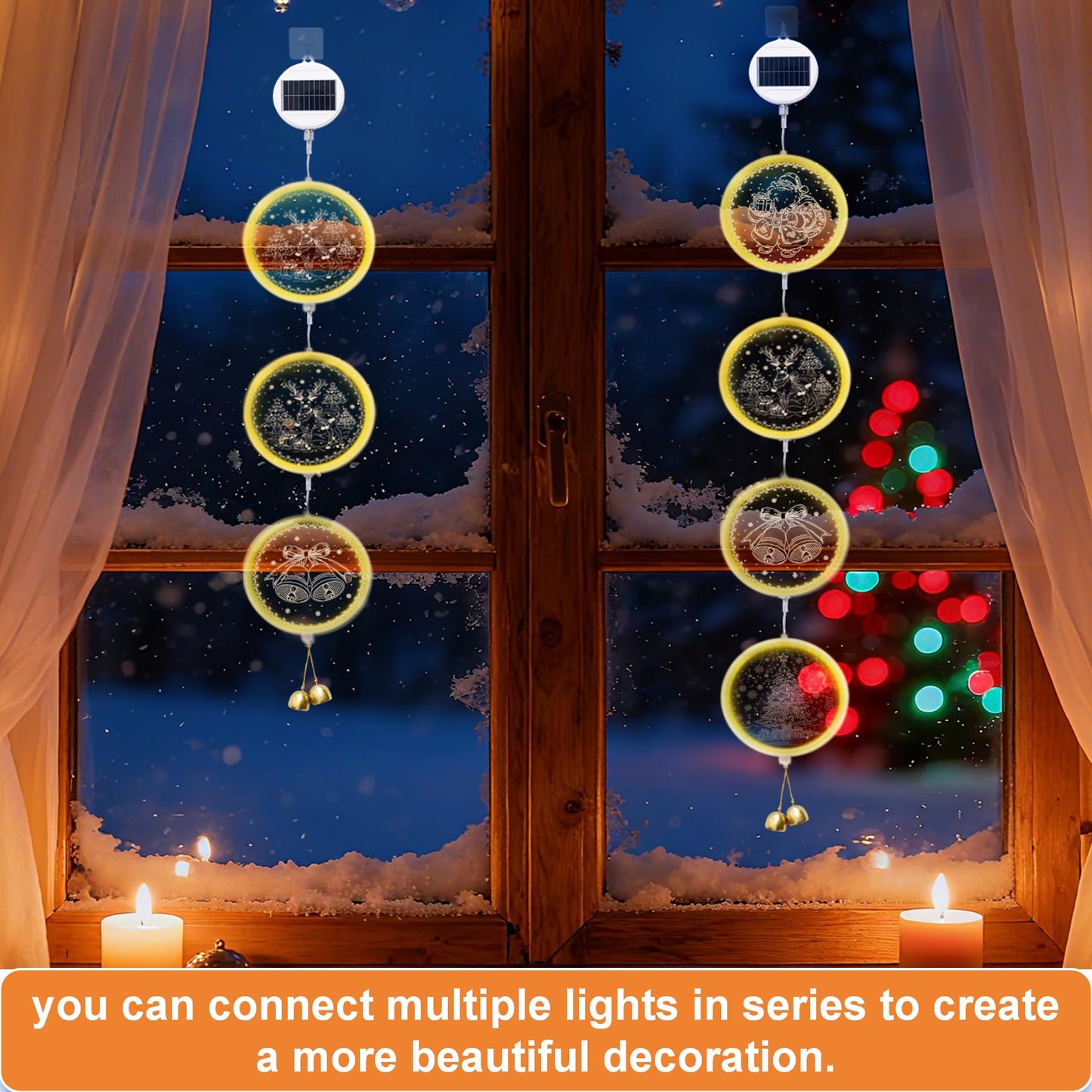 Nautairs Solar Hanging Lights - Outdoor Indoor Christmas Decorations for Window, Garden, Patio, Porch,Holiday Home Decor, (Jingle Bell)