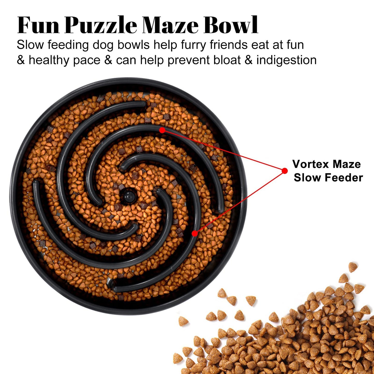 Slow Feeder Dog Bowls for Large Medium Dog Non Slip Maze Puzzle Bowl Pet Slower Food Feeding Dishes Interactive Bloat Stop Preventing Choking Healthy Dog Bowl, Black