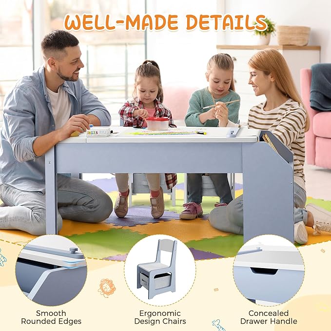 5-in-1 Kids Art Table and Chairs, Wood Toddler Table and Chair Set