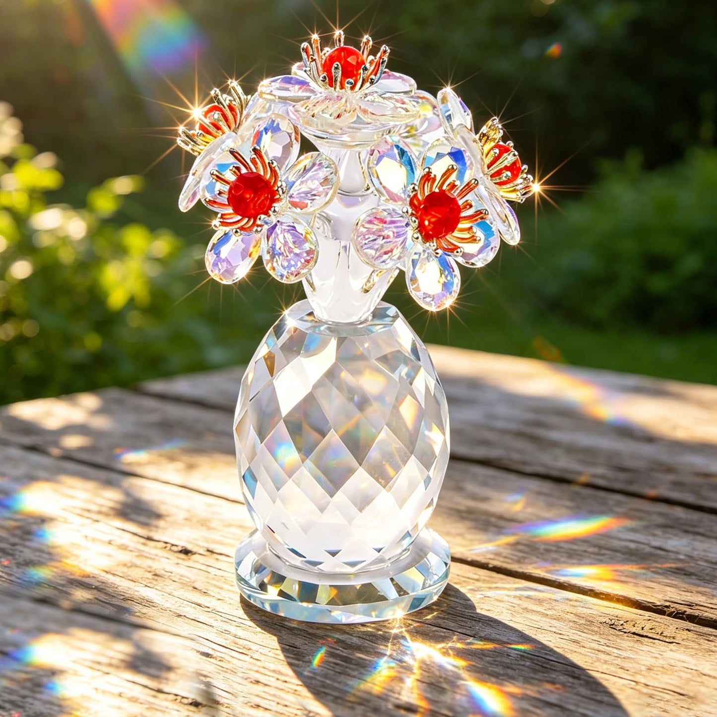 Anxingo Crystal Flower Figurine, Handmade Eternal Glass Flower (AB Color)