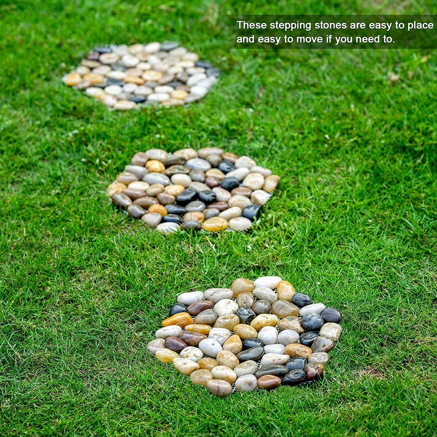 Stepping Stones Outdoor, Natural River Rock Garden Pavers, Set of 6 Round Pebble Stones for Walkway, Yard, Lawn, Patio, Pathway & Landscaping Decor (Hexagon)