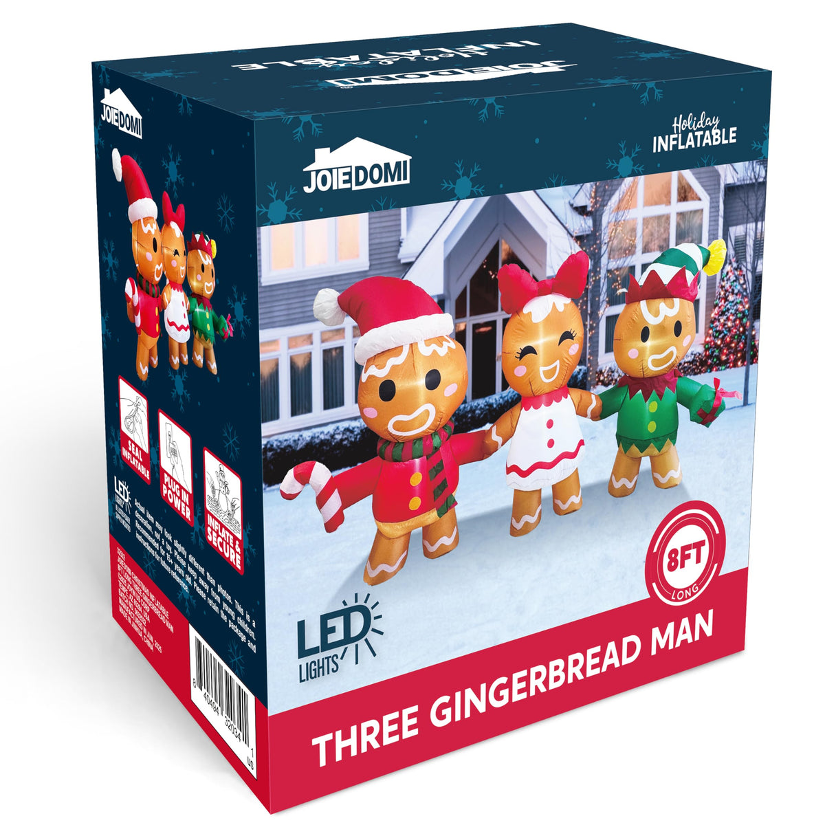 Joiedomi 8 FT Long Christmas Inflatable Gingerbread Decoration, Christmas Blow Ups Three Gingerbread Men Yard Decoration with LEDs, Cute Xmas Gingerbread Inflatable for Outdoor Yard Garden Lawn Decor
