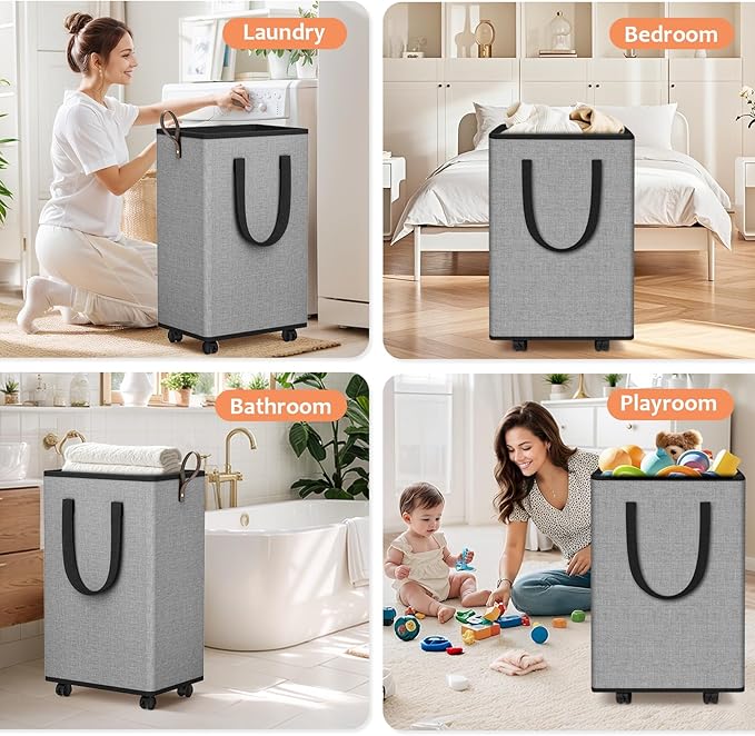 Laundry Basket with Wheels, Collapsible Laundry Baskets, Laundry Hamper with