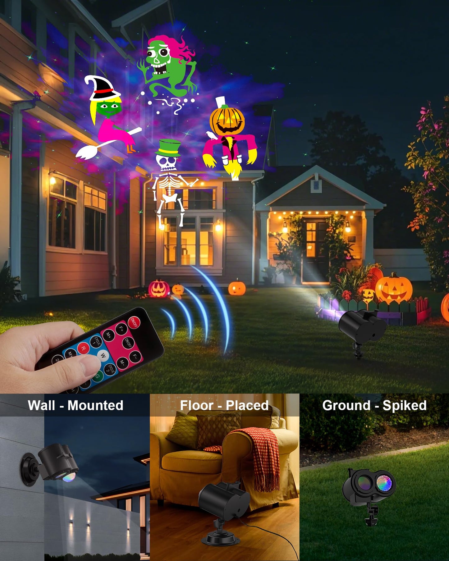 COOLWUFAN Christmas Halloween Projector Lights Outdoor, 2-in-1 Moving Patterns Landscape Lights 30 HD Effects (3D Ocean Wave & Patterns) Projection Light for Xmas Halloween Party Garden Decorations