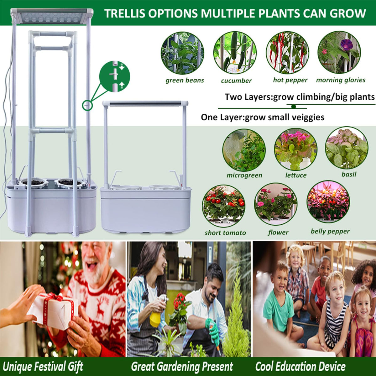 Hydroponics Growing System kit Indoor + Multi DIY Tall Metal Stand with self Watering Planter hydroponics Growing System Tower