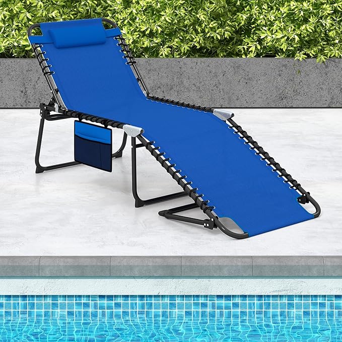 GYMAX Lounge Chair for Outside, 440lbs 27” Oversize Folding Beach Tanning