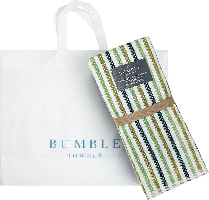 Premium Kitchen Towels | Large Cotton Kitchen Hand Towels | Popcorn Striped