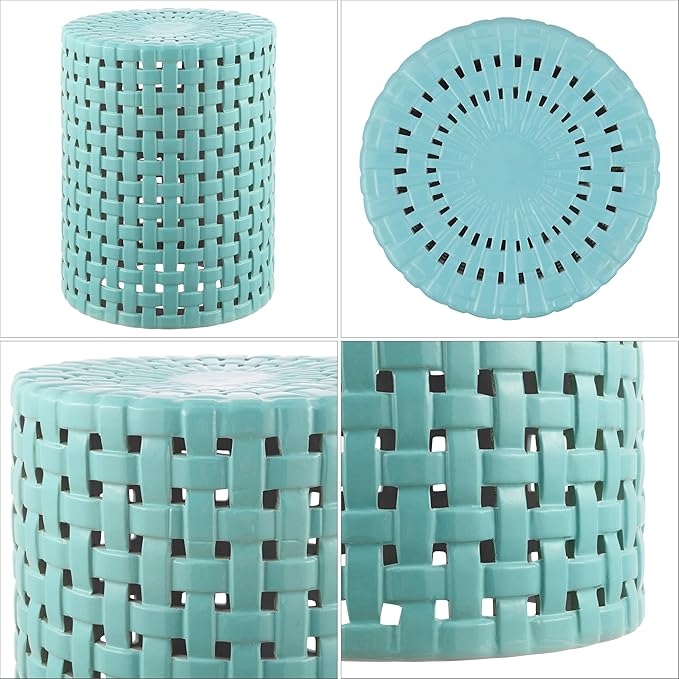 SAFAVIEH Home Collection Sayre Robins Egg Blue Ceramic 18-inch Decorative Accent Garden Stool for Living Room, Bathroom, Patio, Side Table, Plant Stand (Fully Assembled)