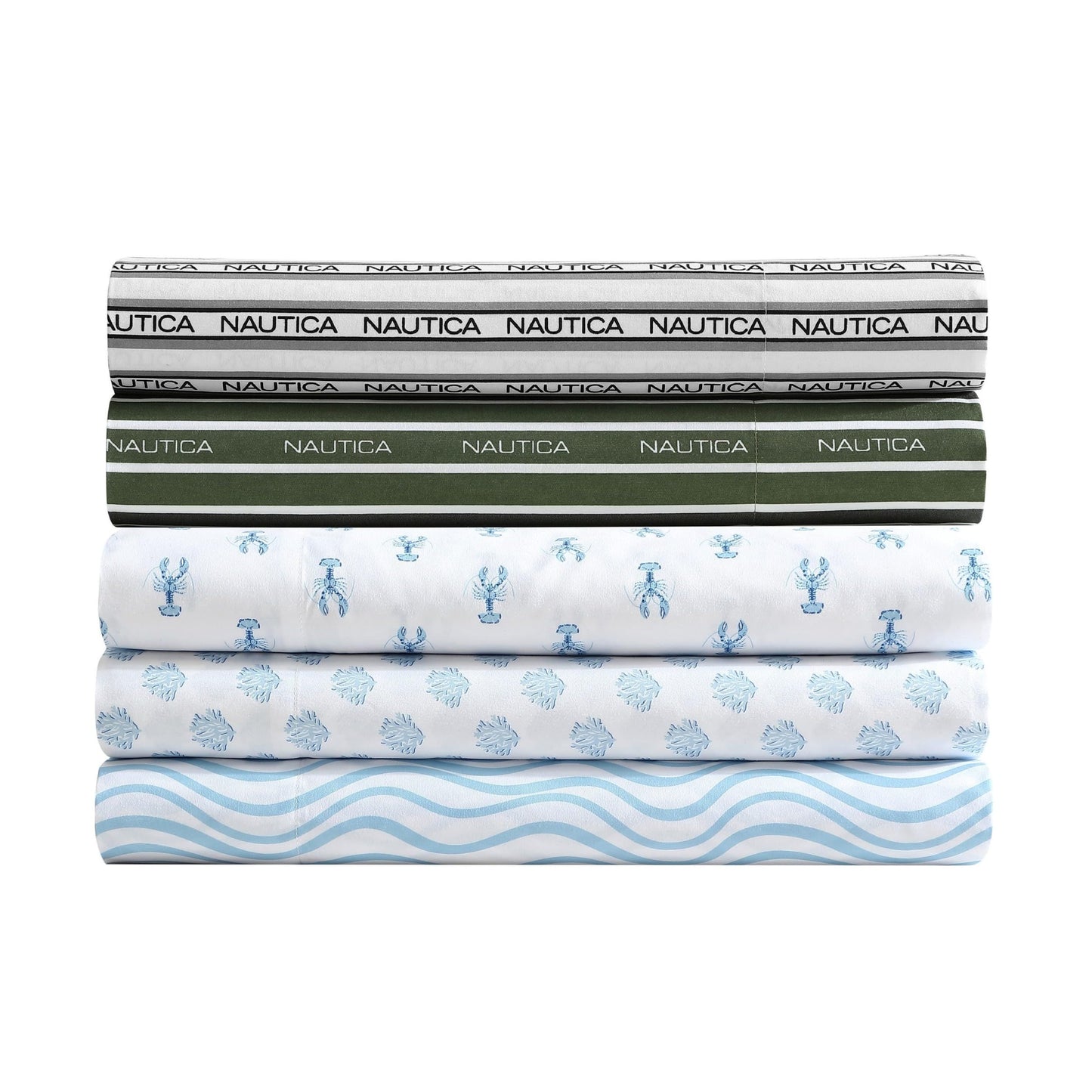 Nautica - Sheet Set, Breathable & Cooling Microfiber Bedding with Matching Pillowcase, Deep Pocket, Fully Elasticized (Coastal Coral Ocean Breeze Blue, Twin)