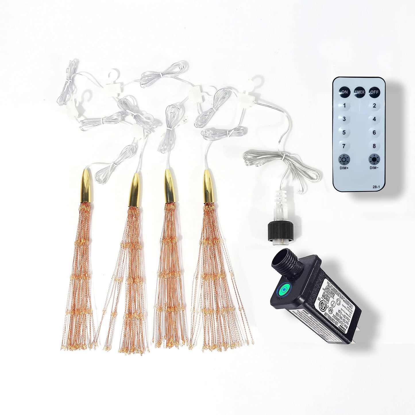 SHUKAN 4 Pcs 800 LED Plug-in Starburst Sphere Lights, Firework Light 8 Modes Dimmable Remote Control Waterproof Hanging Fairy Light, Copper Wire Lights for Patio Party Tent Christmas (Warm White)