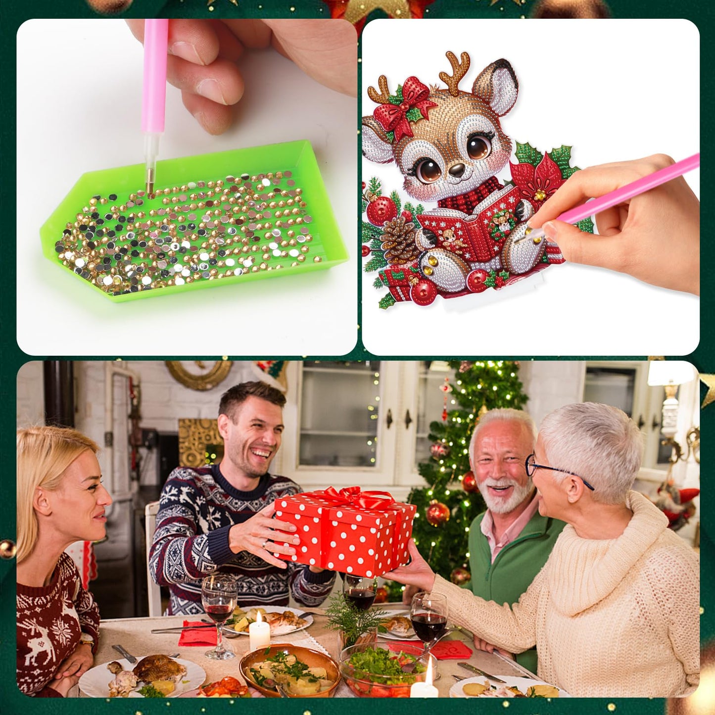 Christmas Diamond Painting Kits Tabletop decoration, DIY Reindeer, 5D Diamond Art Home Ornament By Number Mosaic Arts Crafts For Home Office acrylic Tabletop Decor for Xmas Home Decor, New Year Gift